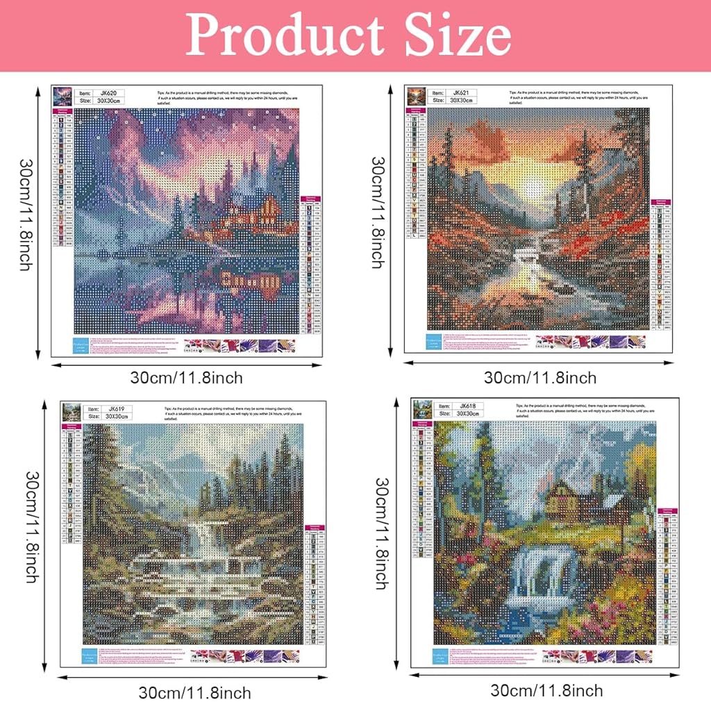 HASTHIP® 4pcs DIY Diamond Art Painting Kit 5D Diamond Art Painting Kit Hyper-Realistic Scenery Diamond Painting Wall Decor Beginners Diamond Art Painting Supplies DIY Home Gift, 11.8 x 11.8 Inch HASTHIP® 4pcs DIY Diamond Art Painting Kit 5D Diamond Art Painting Kit Hyper-Realistic Scenery Diamond Painting Wall Decor Beginners Diamond Art Painting Supplies DIY Home Gift, 11.8 x 11.8 Inch